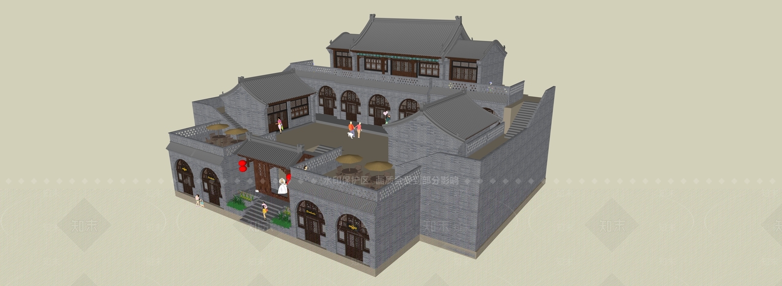 新中式中式四合院SU模型下载【ID:1196183774】