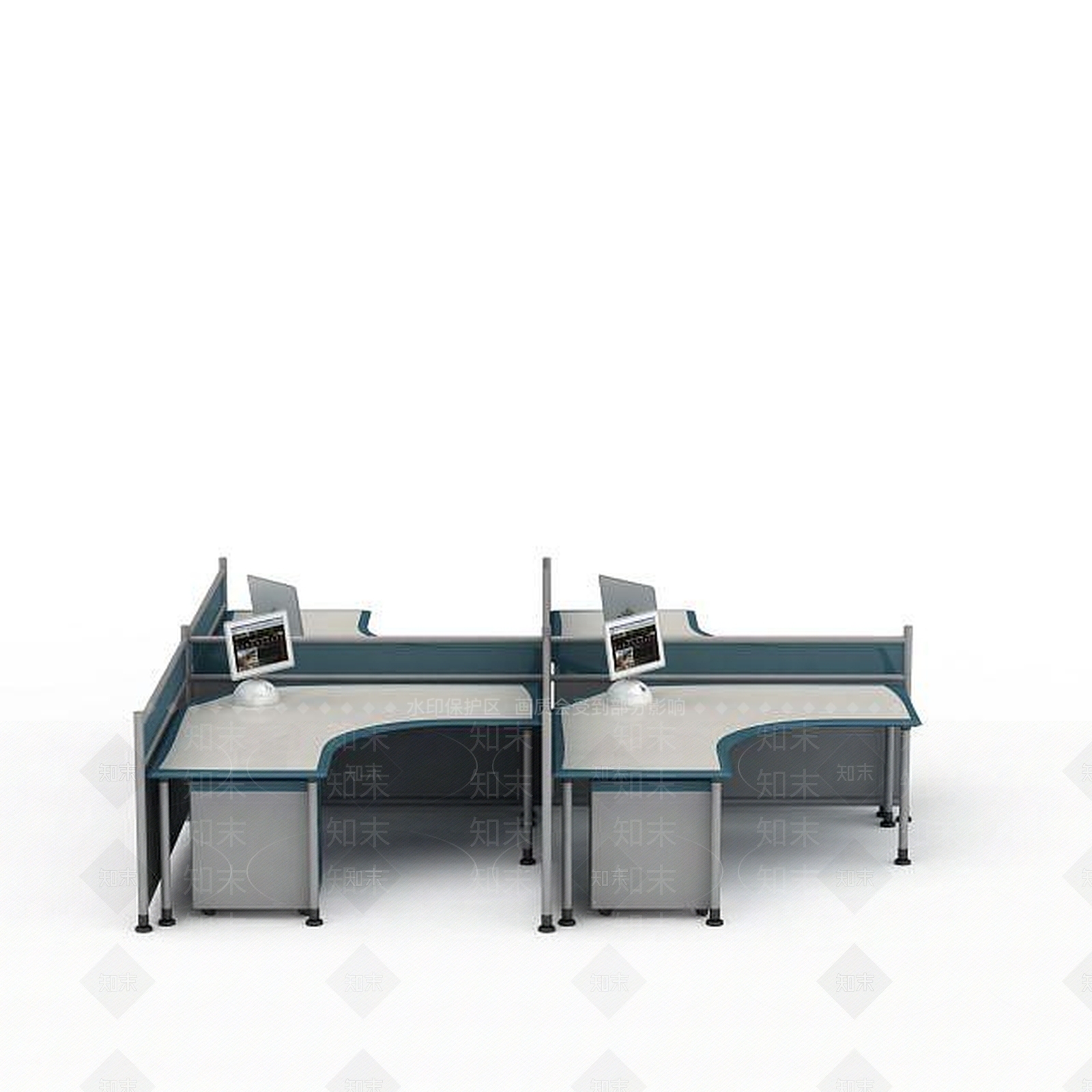 现代弧形隔断办公桌3D模型下载【ID:1196187407】