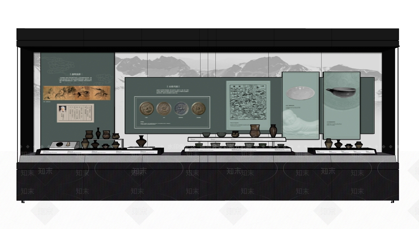 新中式博物馆展厅SU模型草图