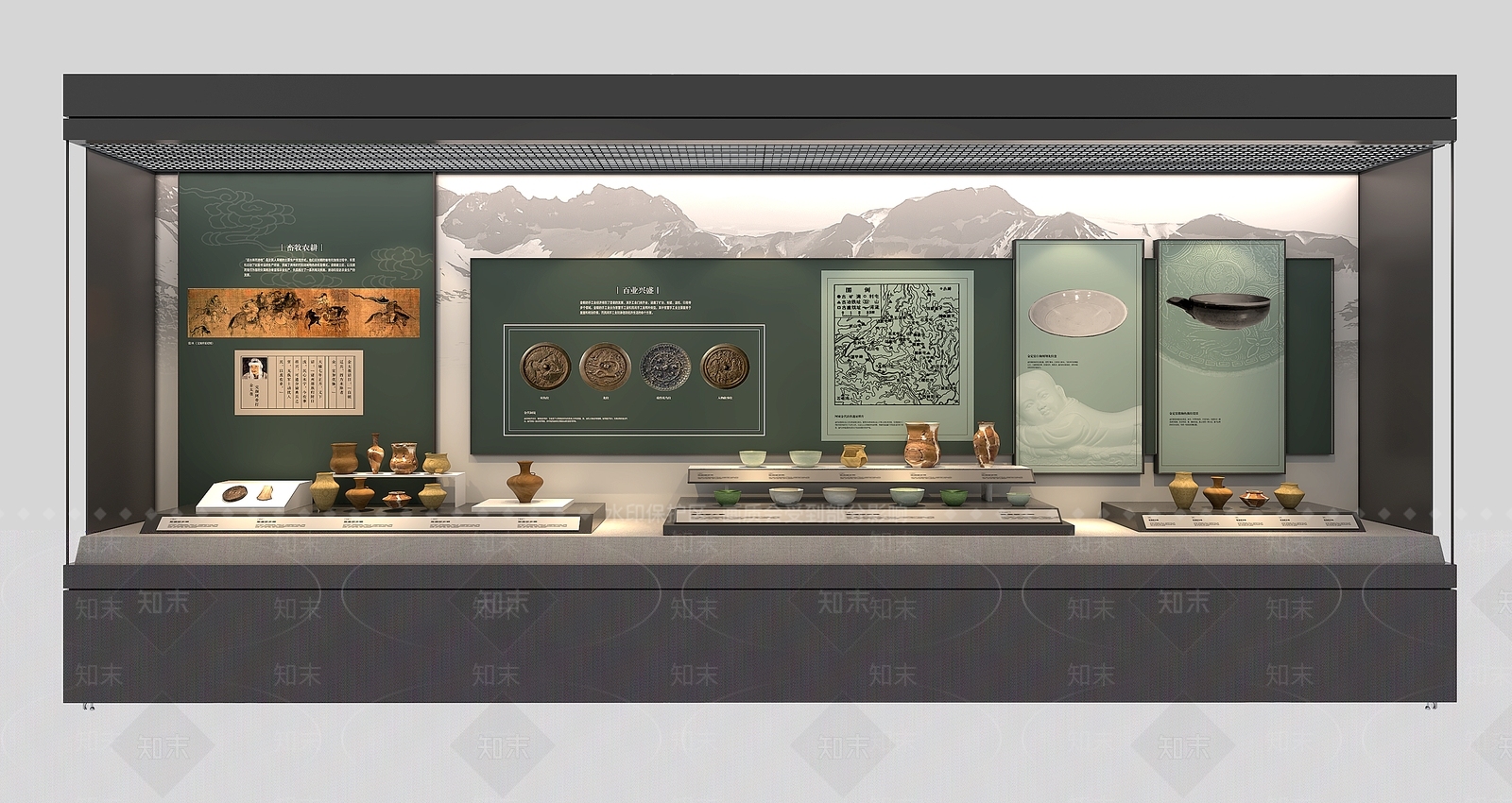 新中式博物馆展厅SU模型下载【ID:1196190181】