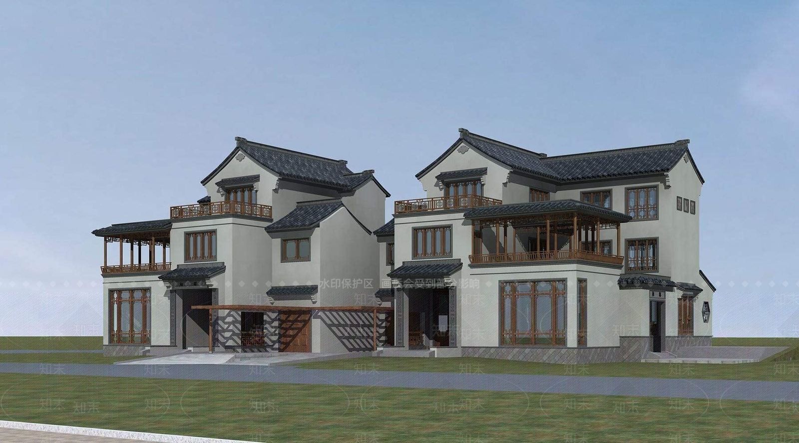 中式别墅外观3D模型下载【ID:1196192184】