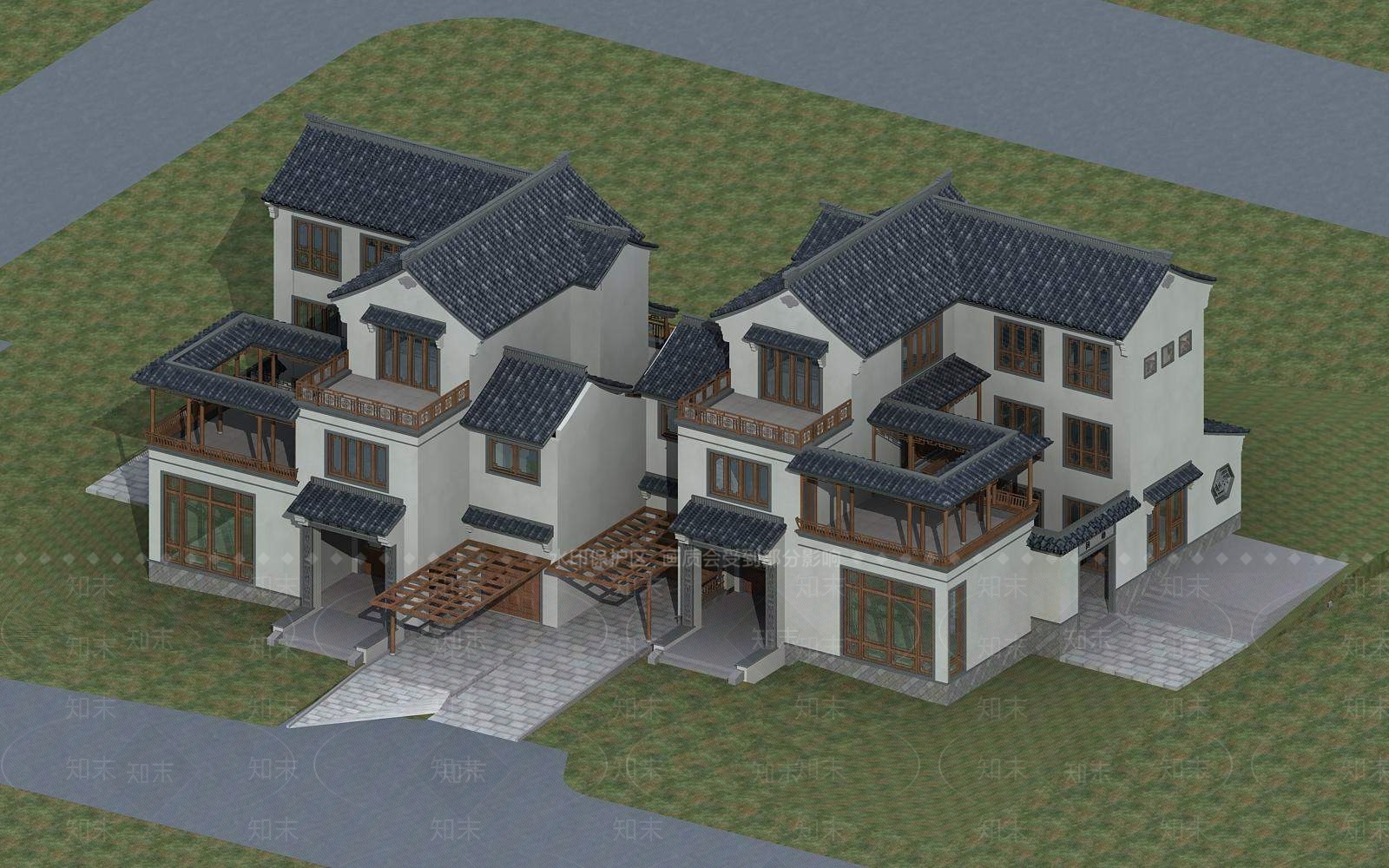 中式别墅外观3D模型下载【ID:1196192184】