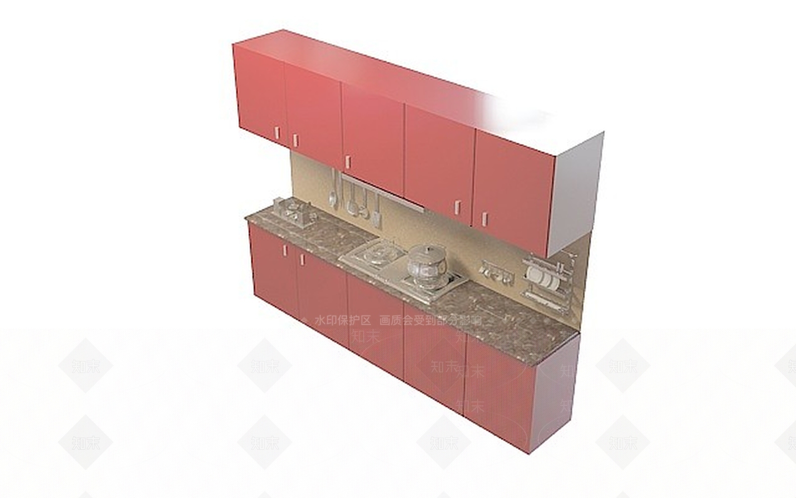 现代不锈钢台面橱柜3D模型下载【ID:1196193456】