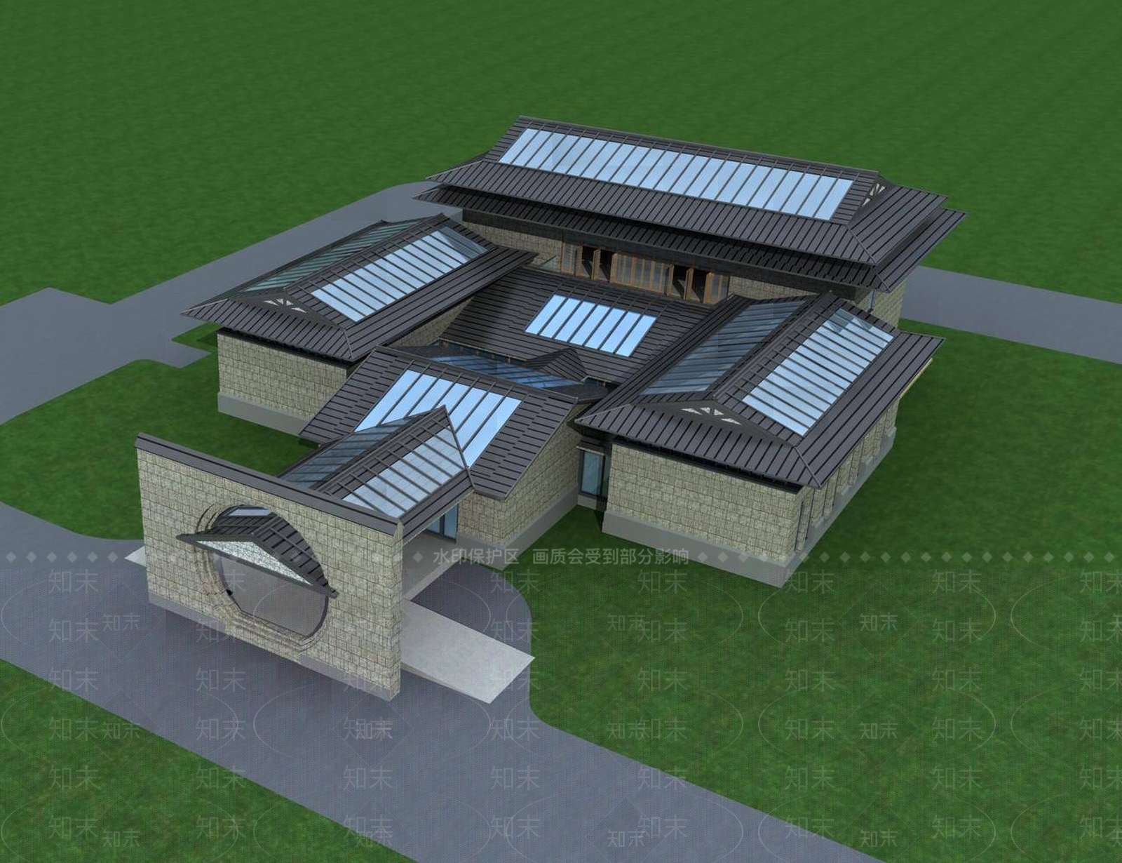 中式别墅外观3D模型下载【ID:1196197884】