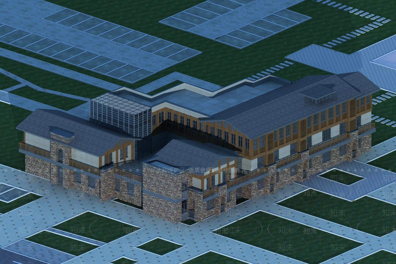 中式酒店外观3D模型下载【ID:1196197967】