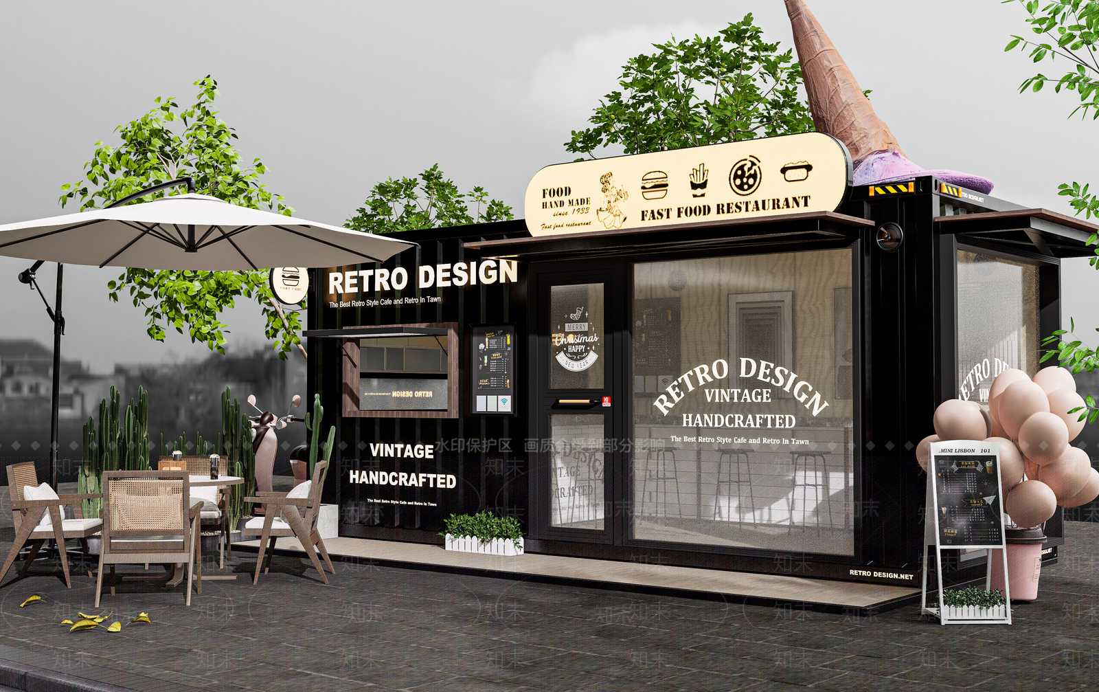 现代极简奶茶店SU模型下载【ID:1196205076】