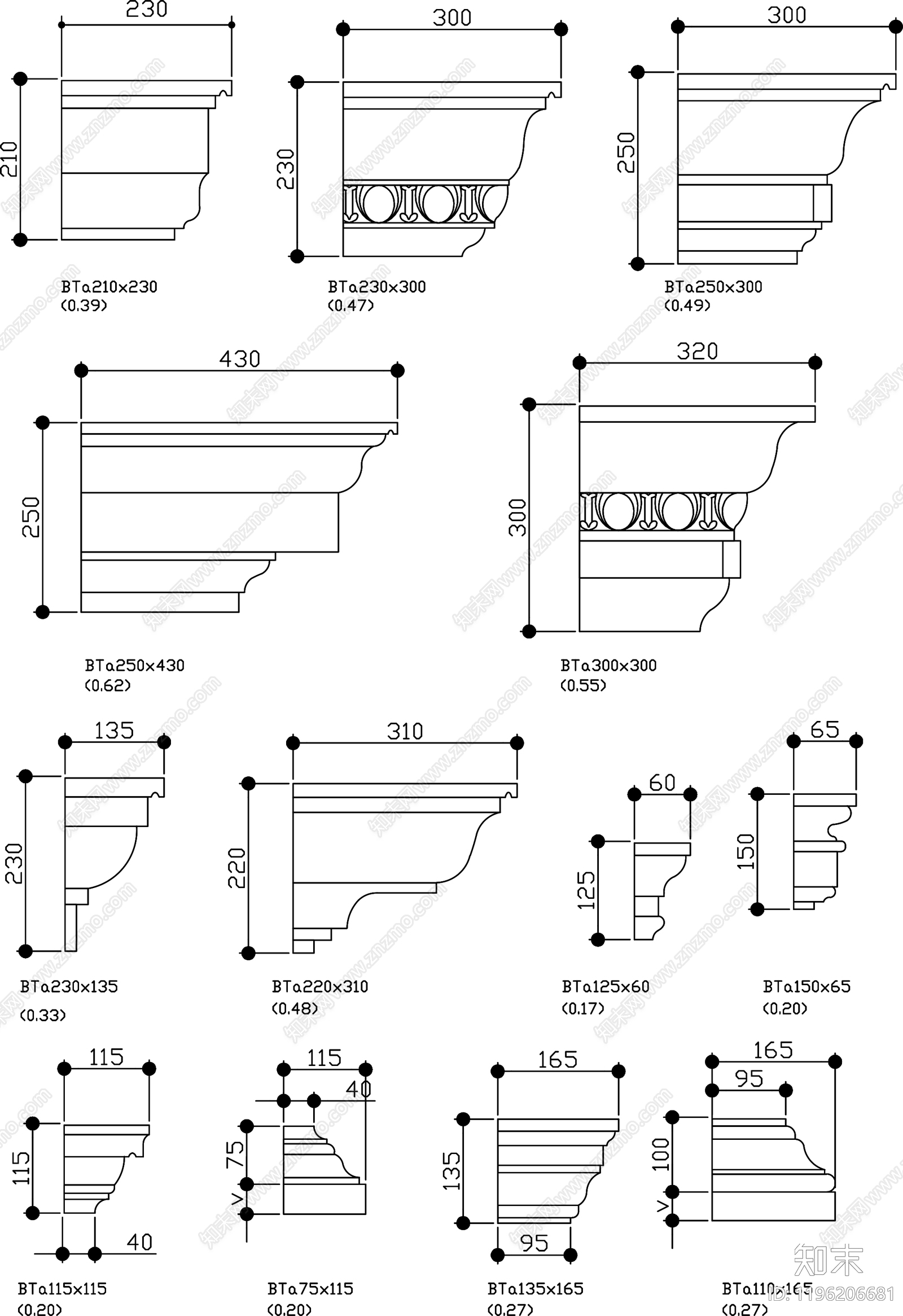 美式欧式装饰线条施工图下载【ID:1196206681】