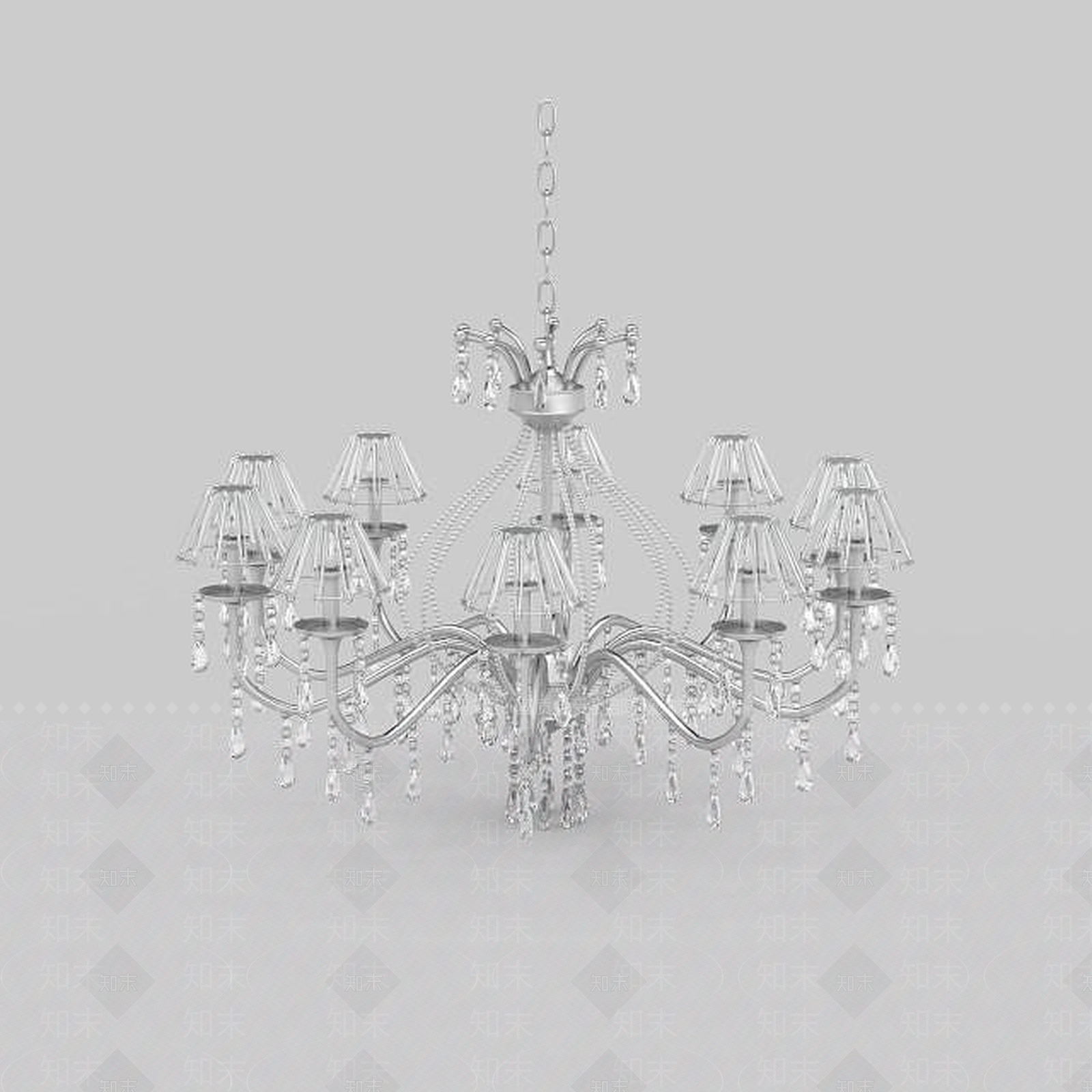 现代水晶玻璃大厅吊灯3D模型下载【ID:1196208396】