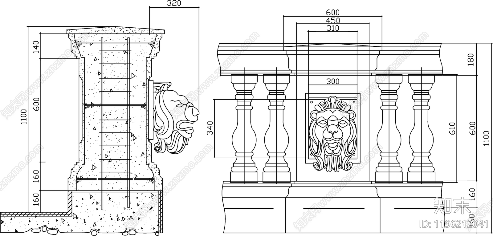 美式欧式栏杆施工图下载【ID:1196212041】