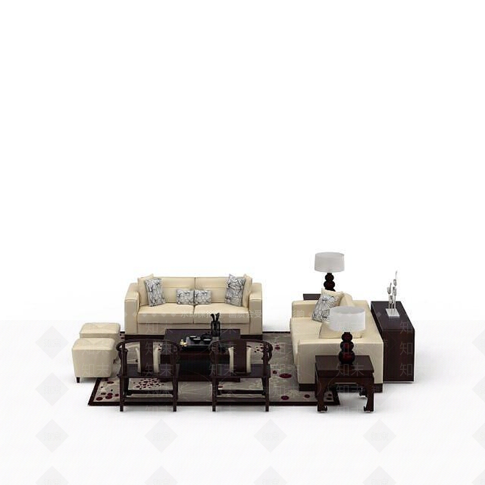 现代双人沙发3D模型下载【ID:1196222779】