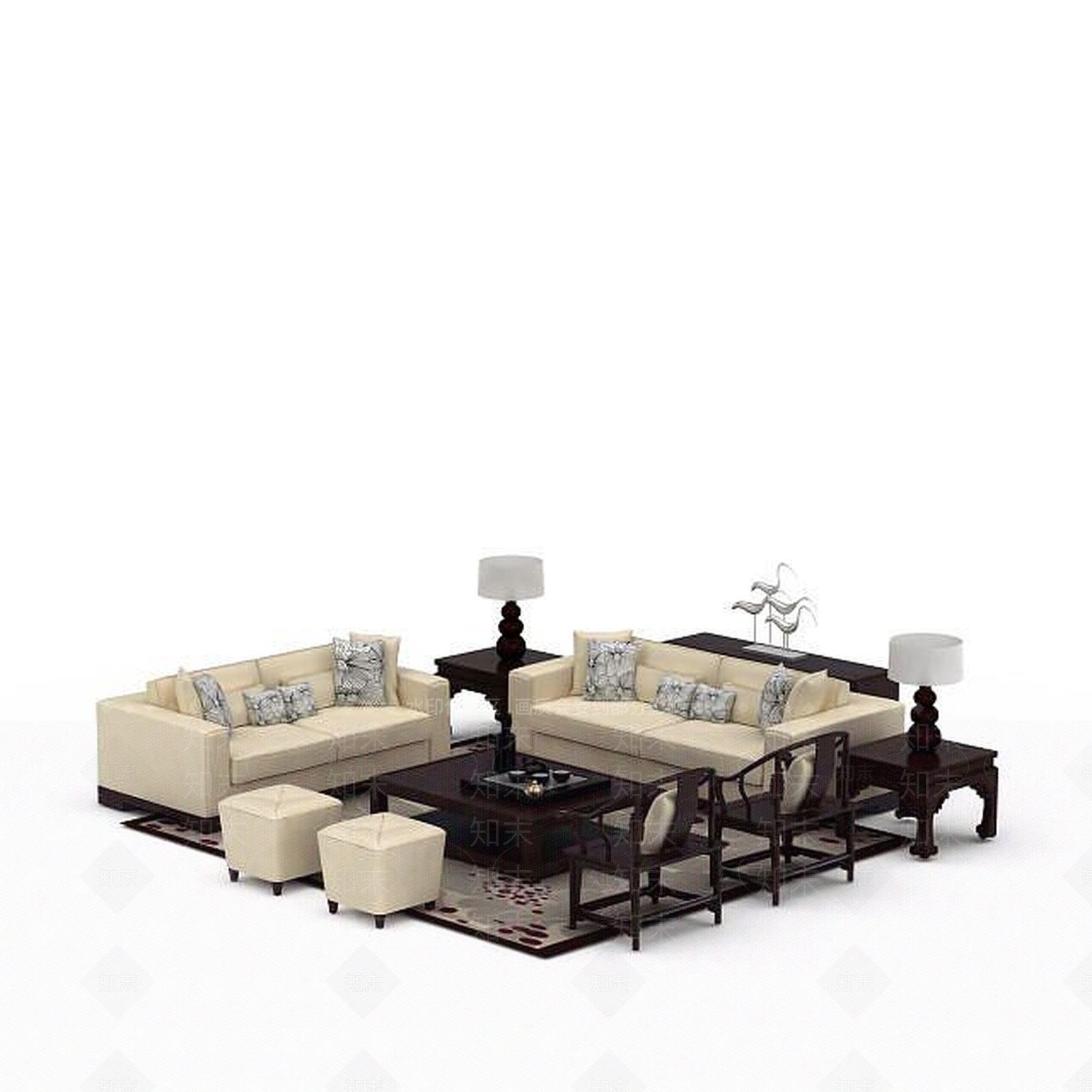 现代双人沙发3D模型下载【ID:1196222779】