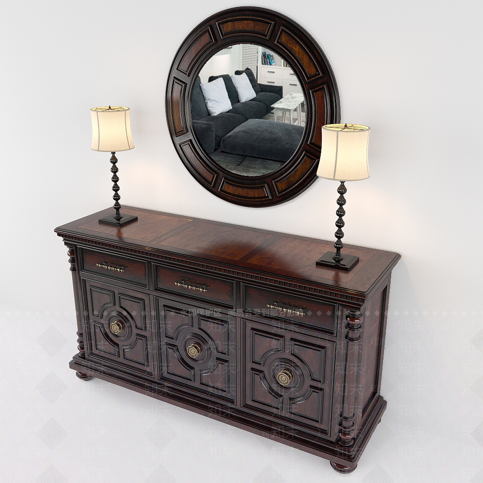 现代新中式玄关柜3D模型下载【ID:1196235617】