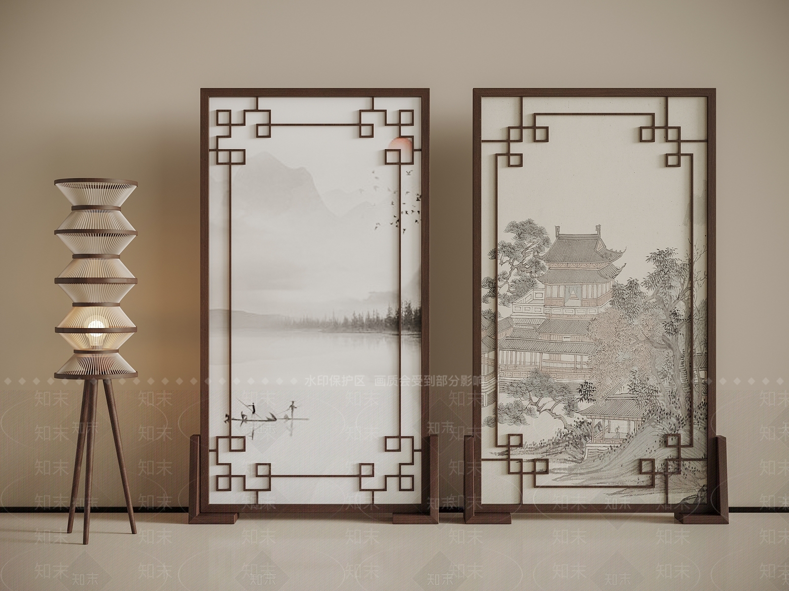 新中式屏风SU模型下载【ID:1196236609】