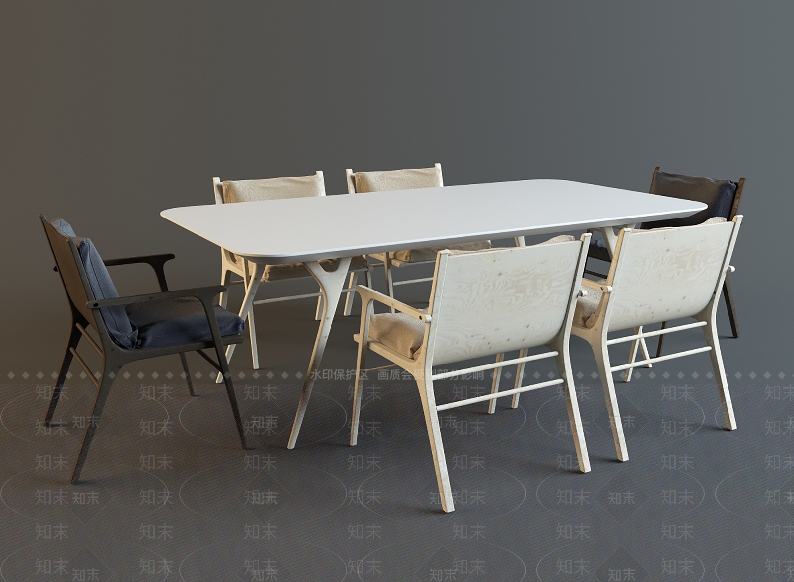 现代新中式餐桌3D模型下载【ID:1196237371】