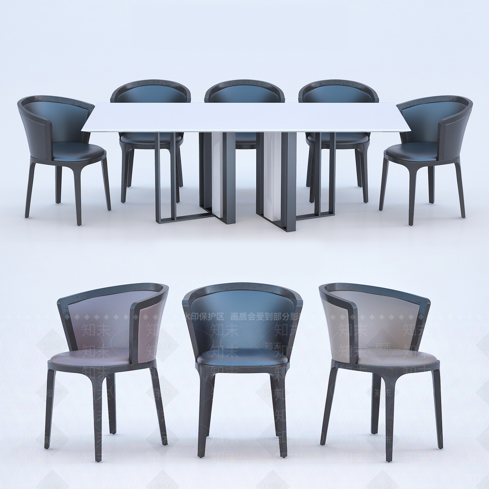 现代新中式餐桌3D模型下载【ID:1196238268】