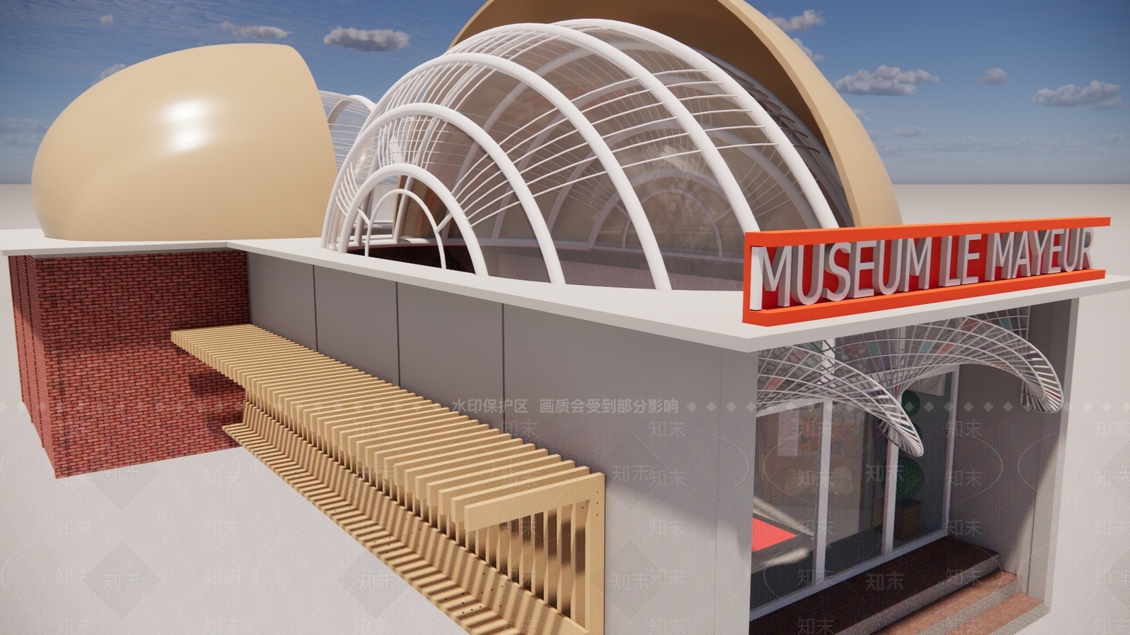 现代新中式展览馆建筑SU模型下载【ID:1196242815】