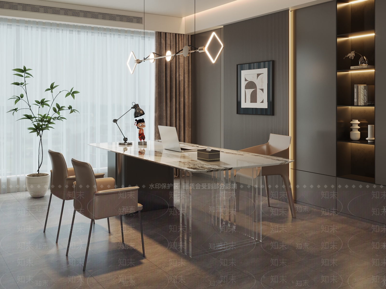 现代意式书桌椅3D模型下载【ID:1196241853】