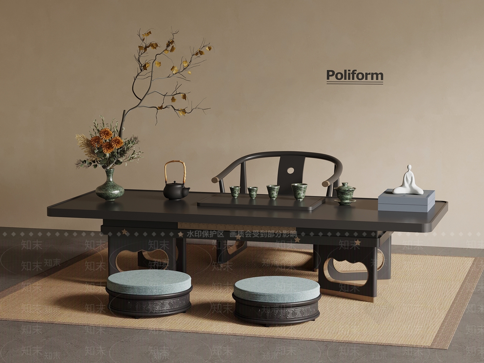 新中式茶桌椅3D模型下载【ID:1196242253】