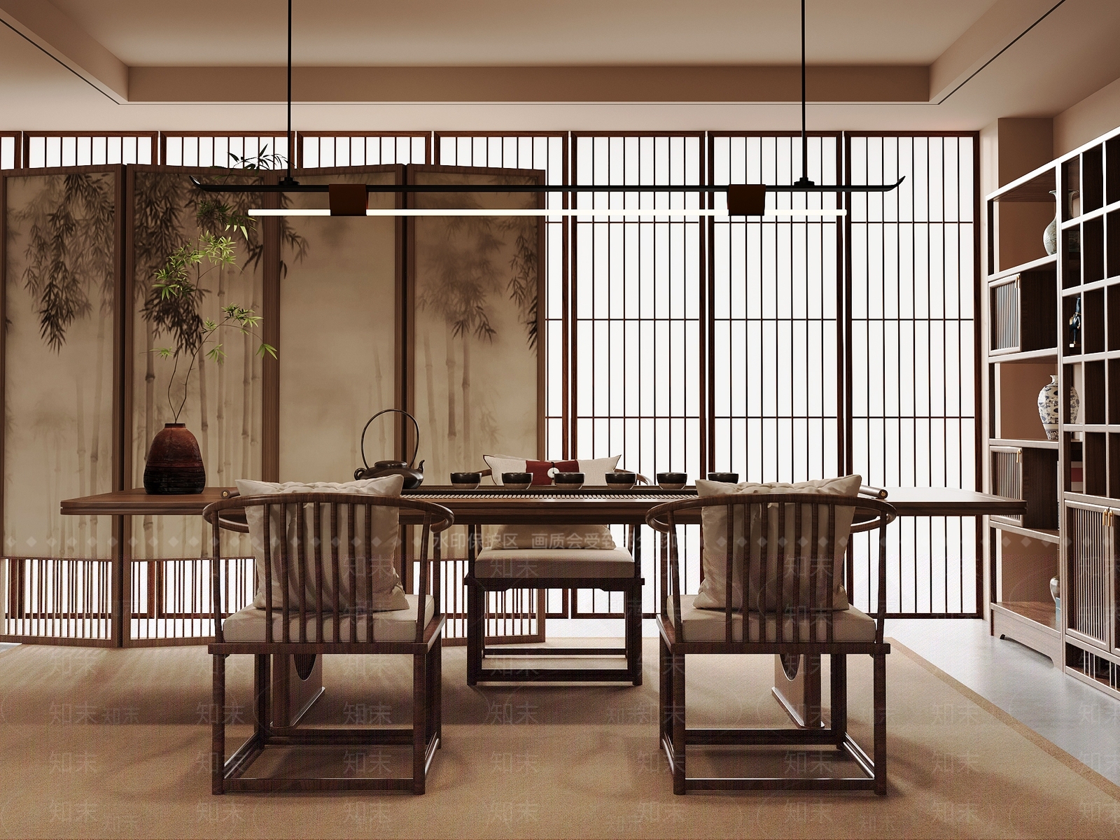 新中式茶室SU模型下载【ID:1196244896】