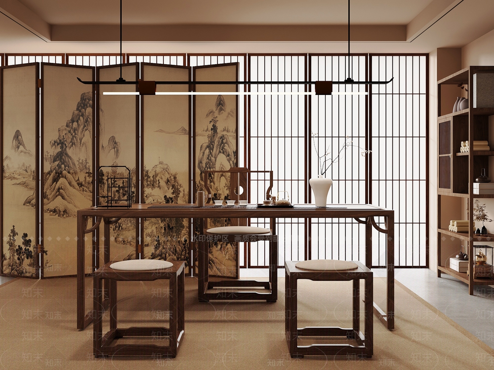 新中式茶室SU模型下载【ID:1196245155】