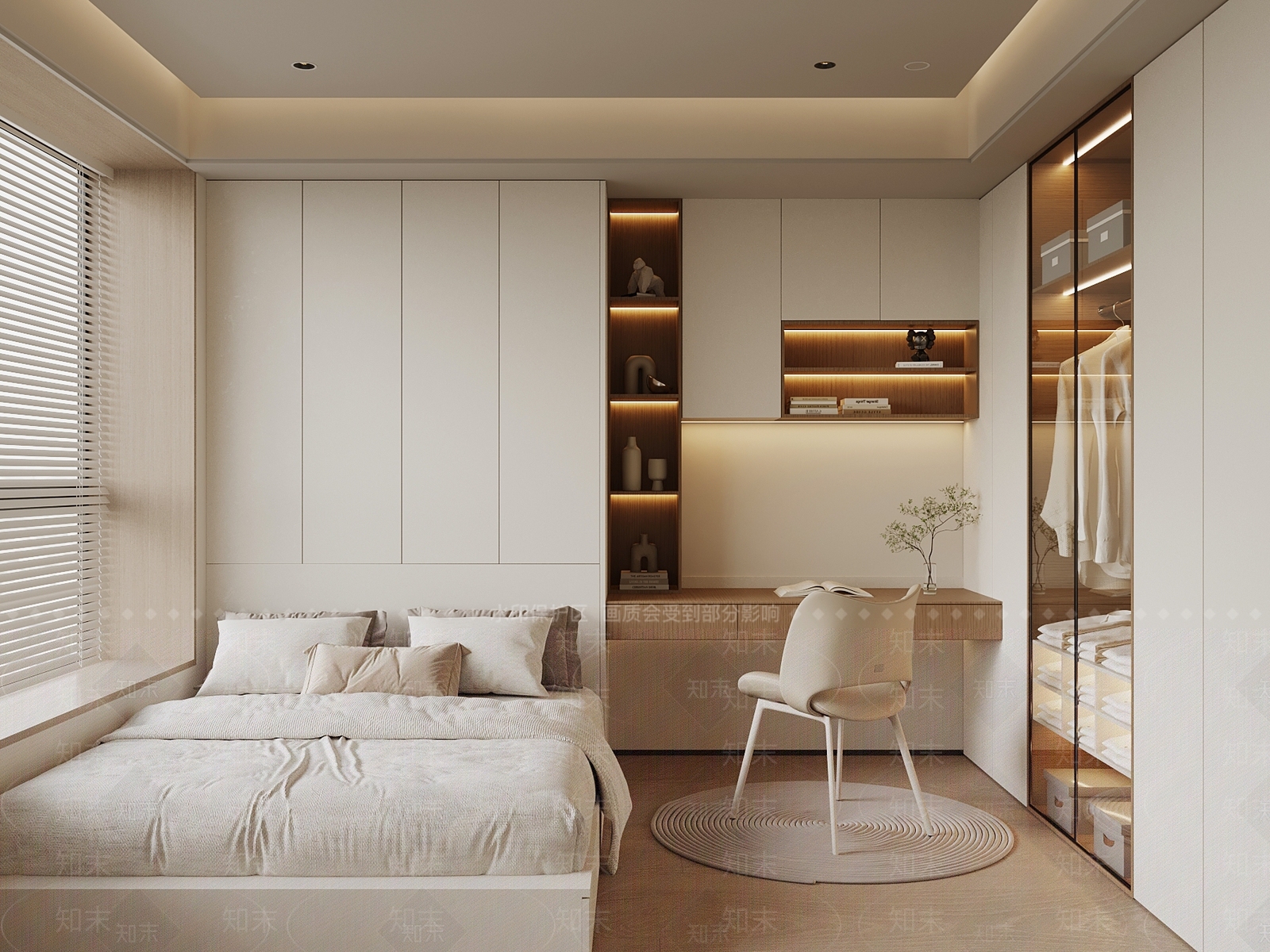 现代奶油榻榻米卧室3D模型下载【ID:1196247431】