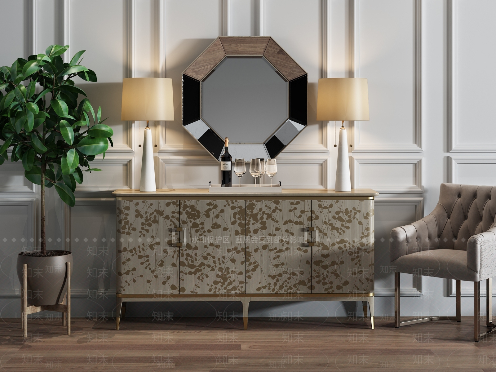 现代新中式玄关柜3D模型下载【ID:1196247862】