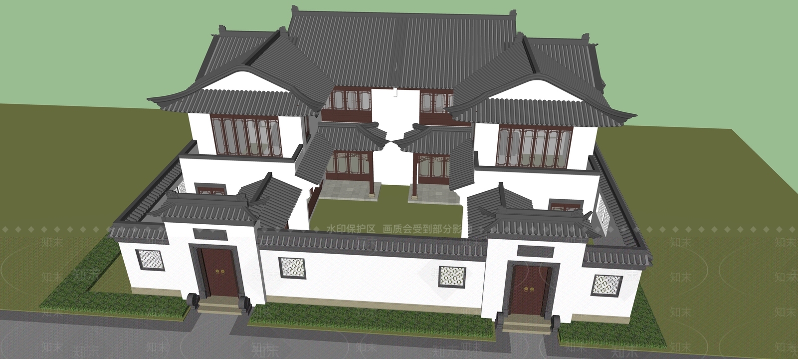 现代新中式四合院SU模型下载【ID:1196249048】