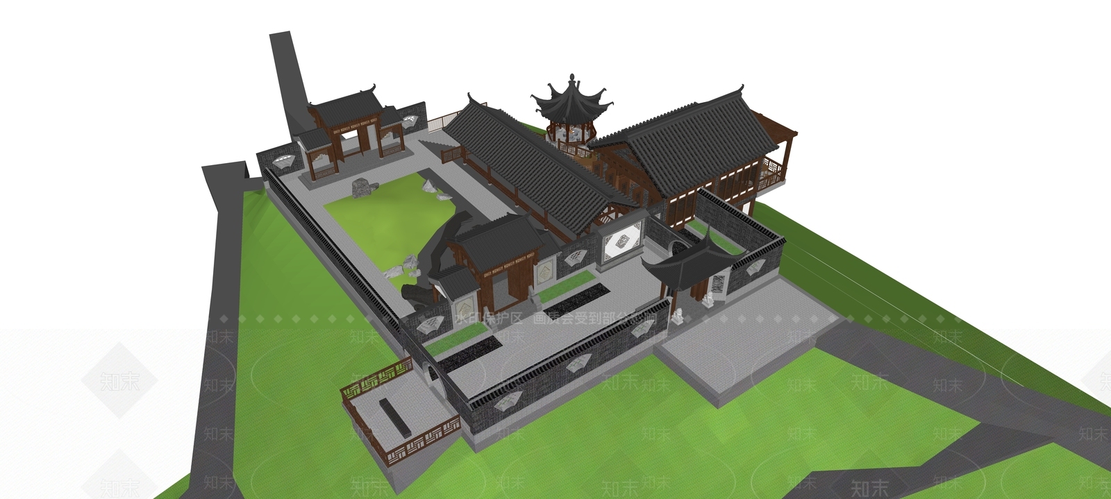 新中式现代四合院SU模型下载【ID:1196249256】