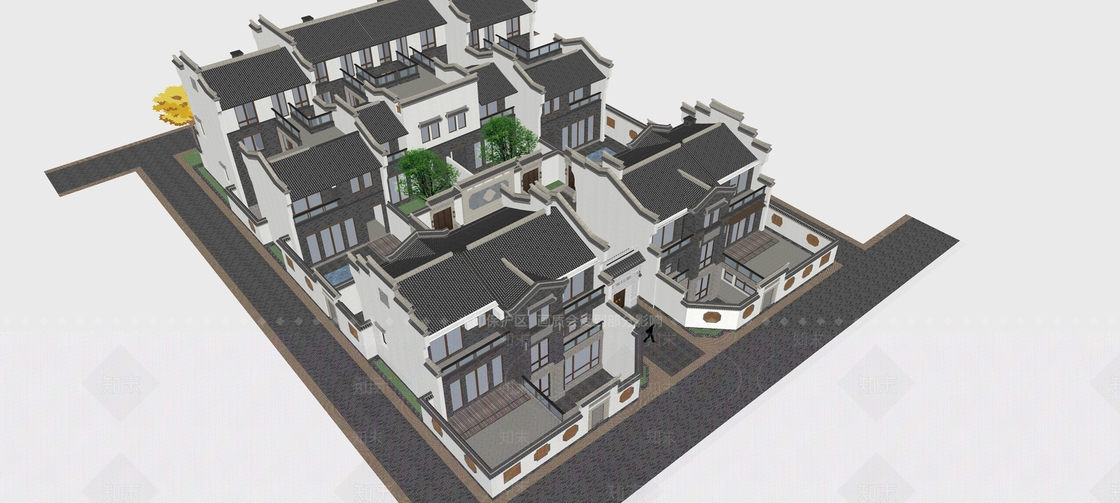 现代新中式四合院SU模型下载【ID:1196249302】