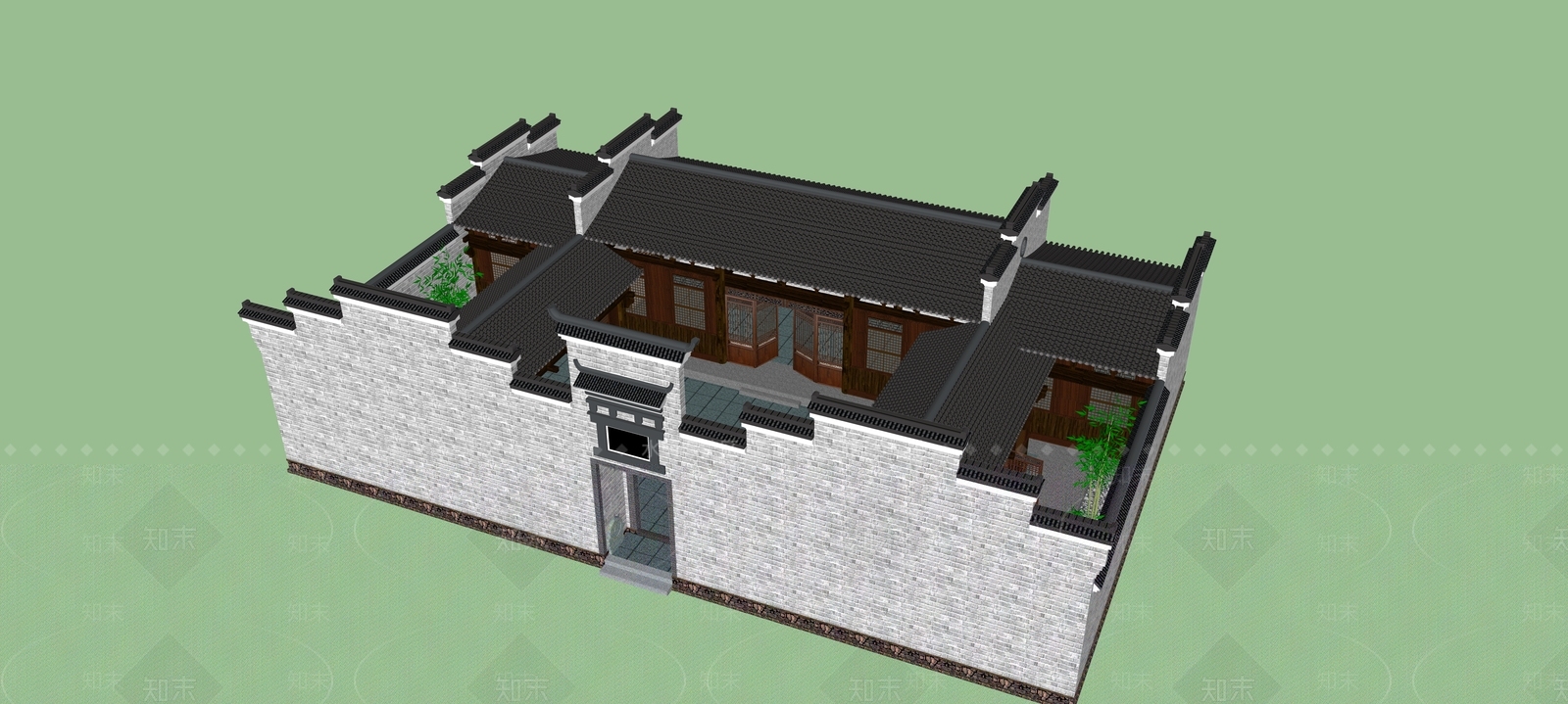 新中式中式四合院SU模型下载【ID:1196250909】