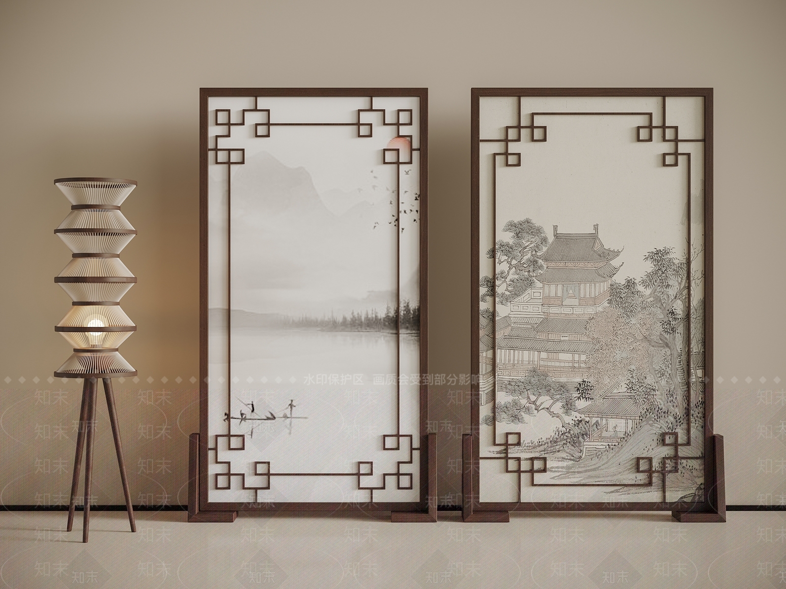新中式屏风3D模型下载【ID:1196252343】