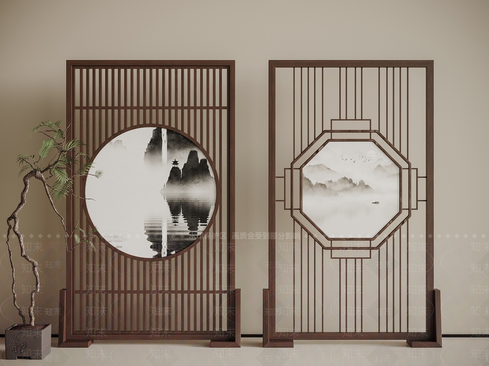 新中式隔断3D模型下载【ID:1196252495】