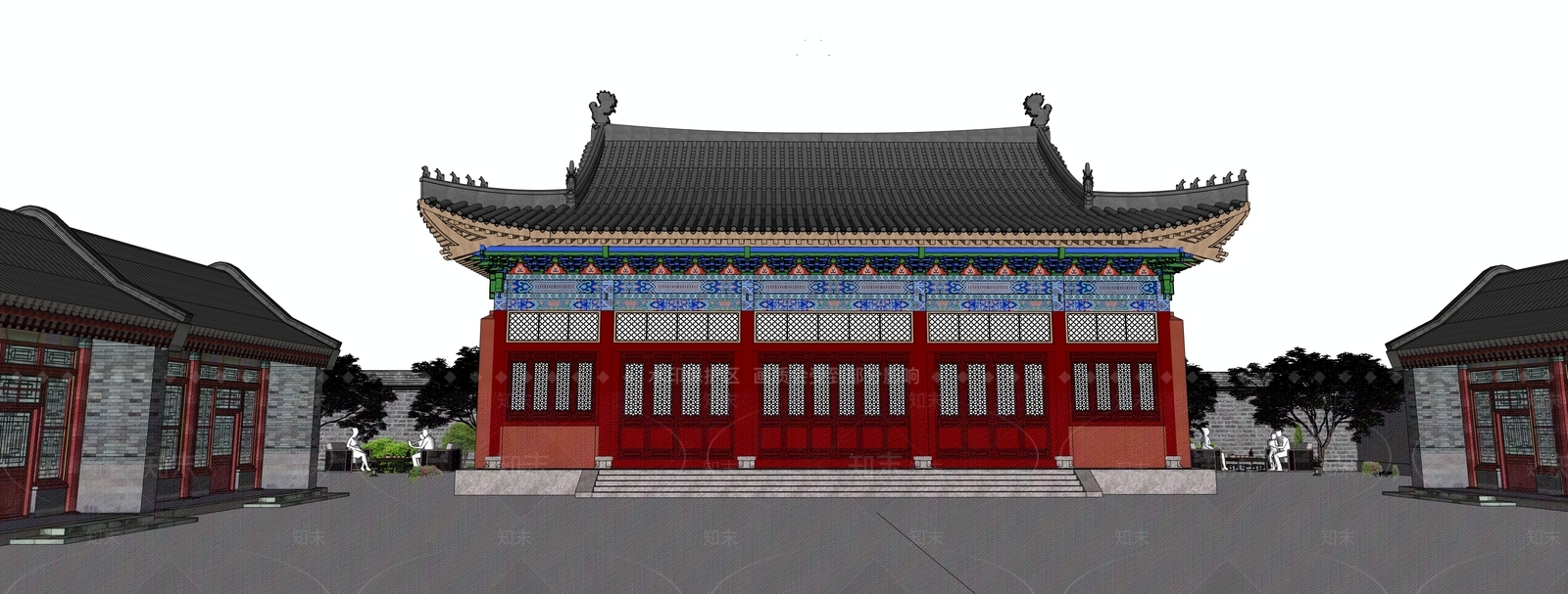 中式禅意寺庙建筑SU模型下载【ID:1196254074】