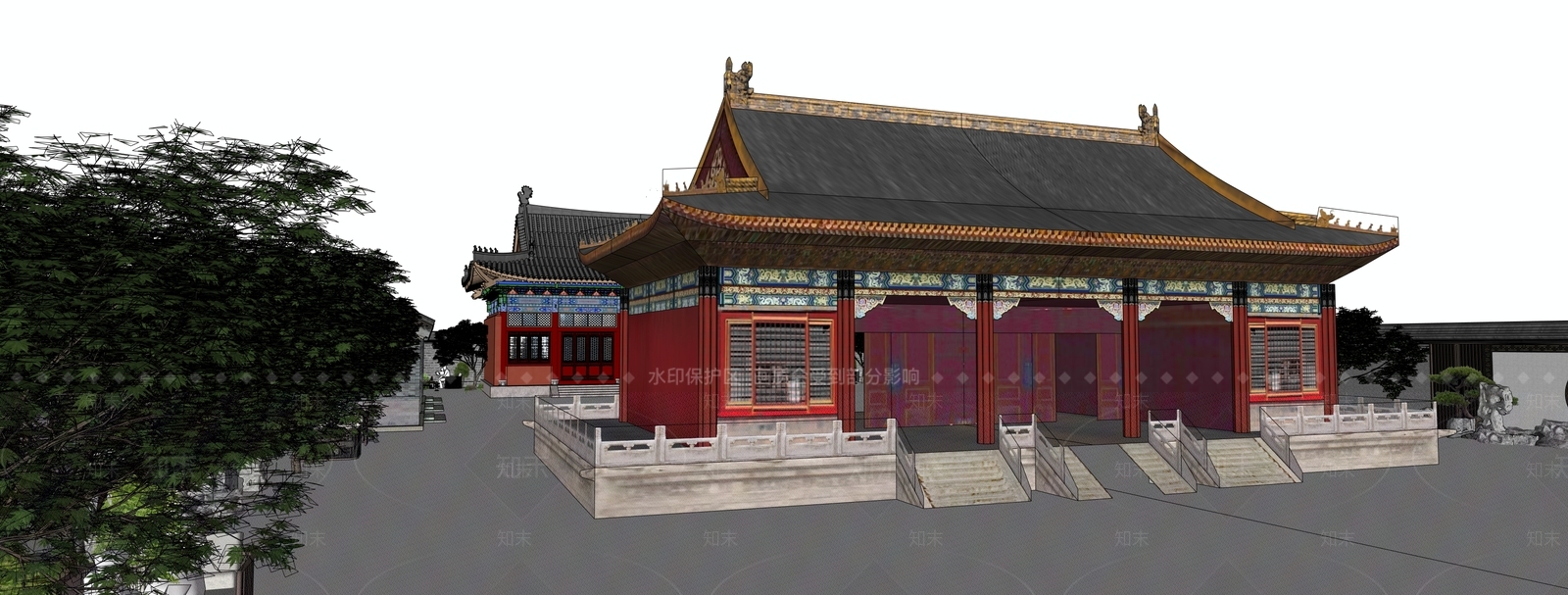 中式禅意寺庙建筑SU模型下载【ID:1196254074】