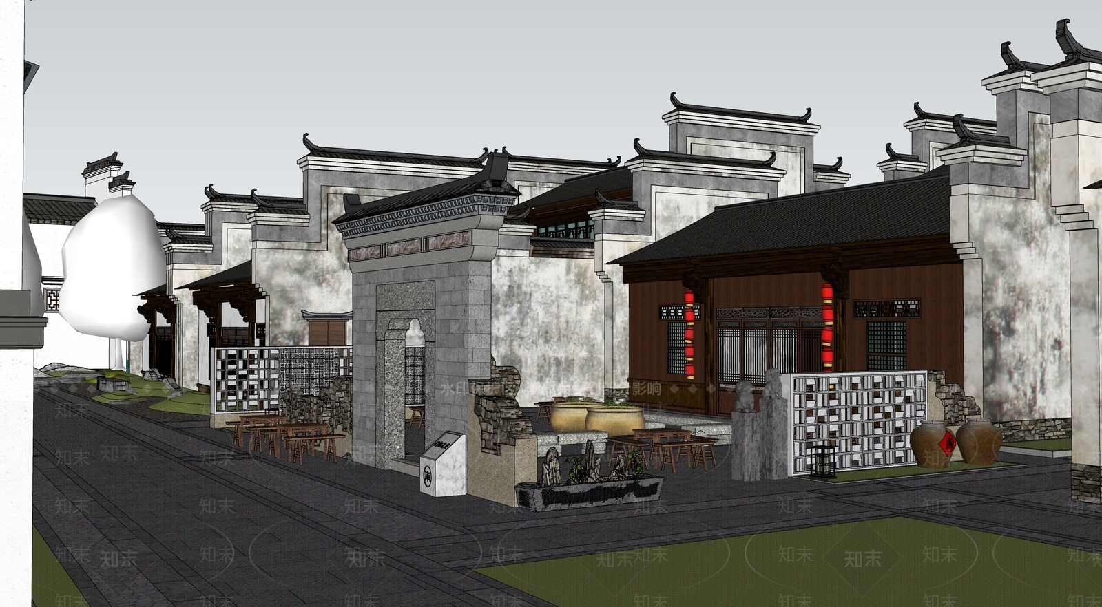 中式古建筑SU模型下载【ID:1196261806】