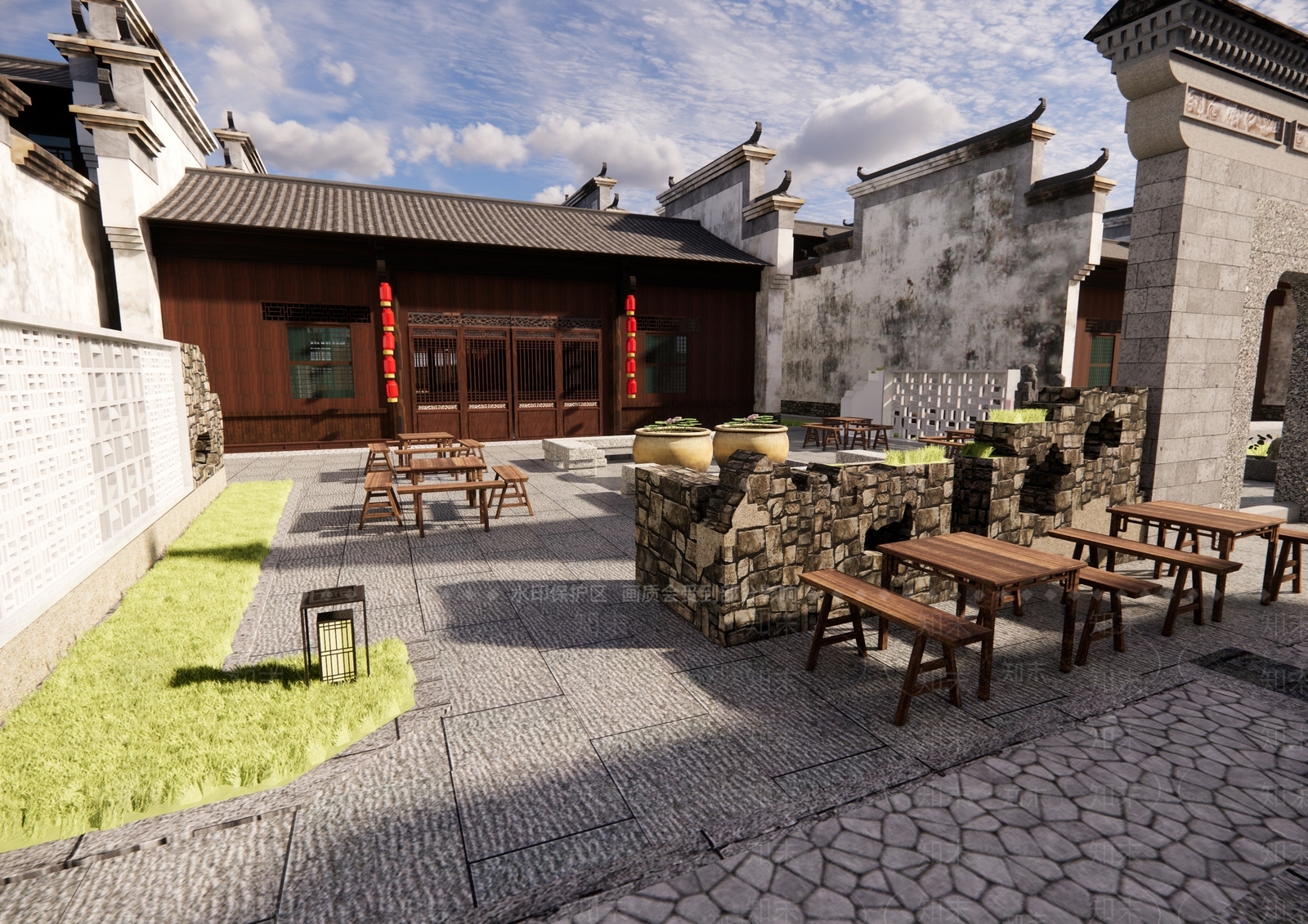 中式古建筑SU模型下载【ID:1196261806】