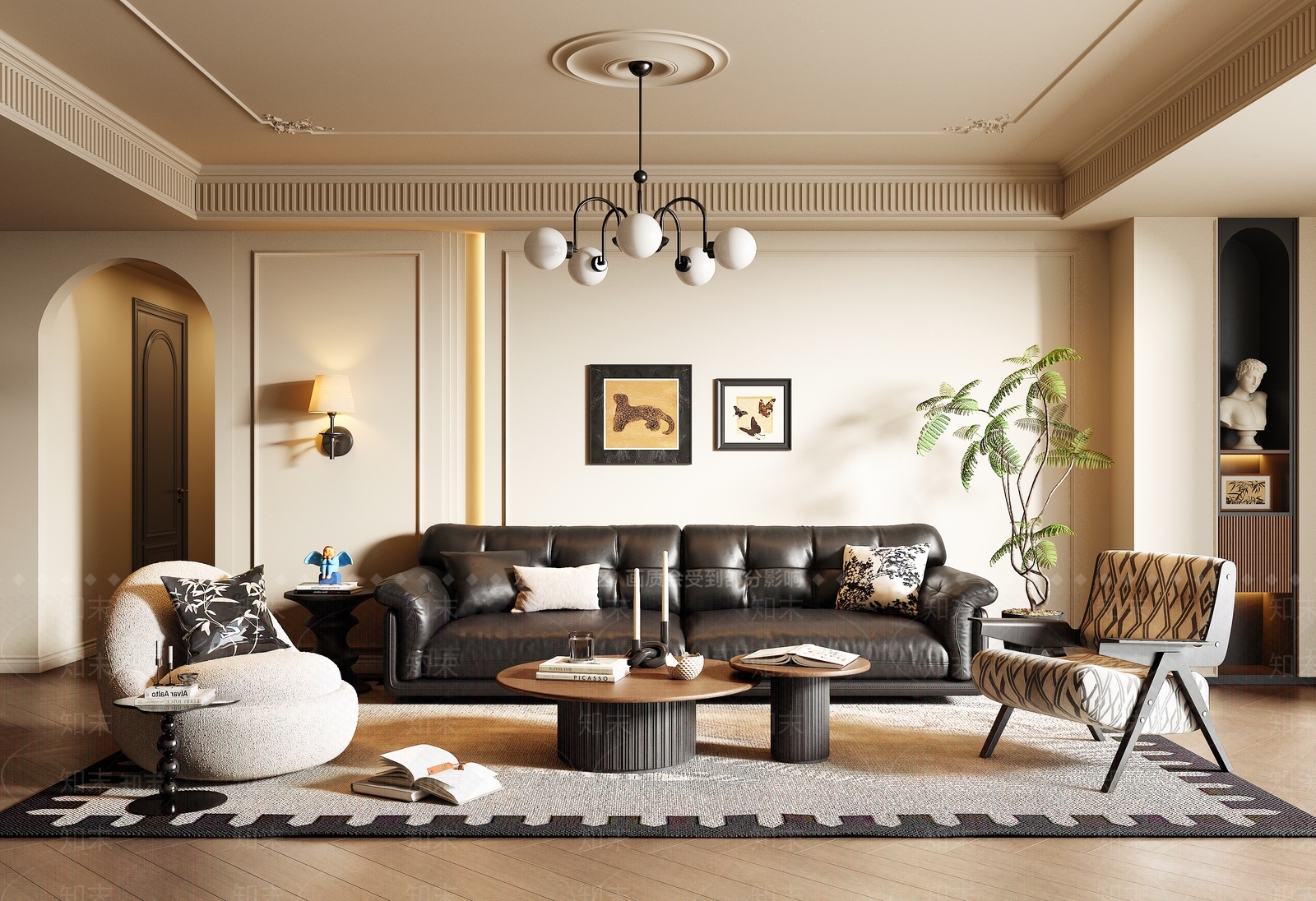 法式复古家居客厅SU模型下载【ID:1196263134】