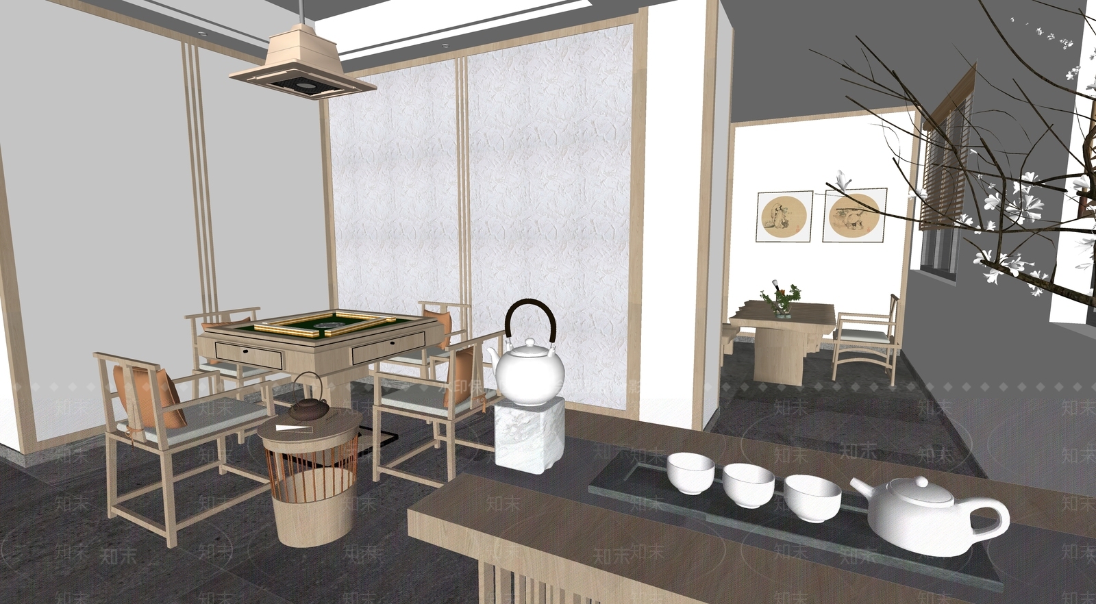 新中式简约棋牌室SU模型下载【ID:1196263257】