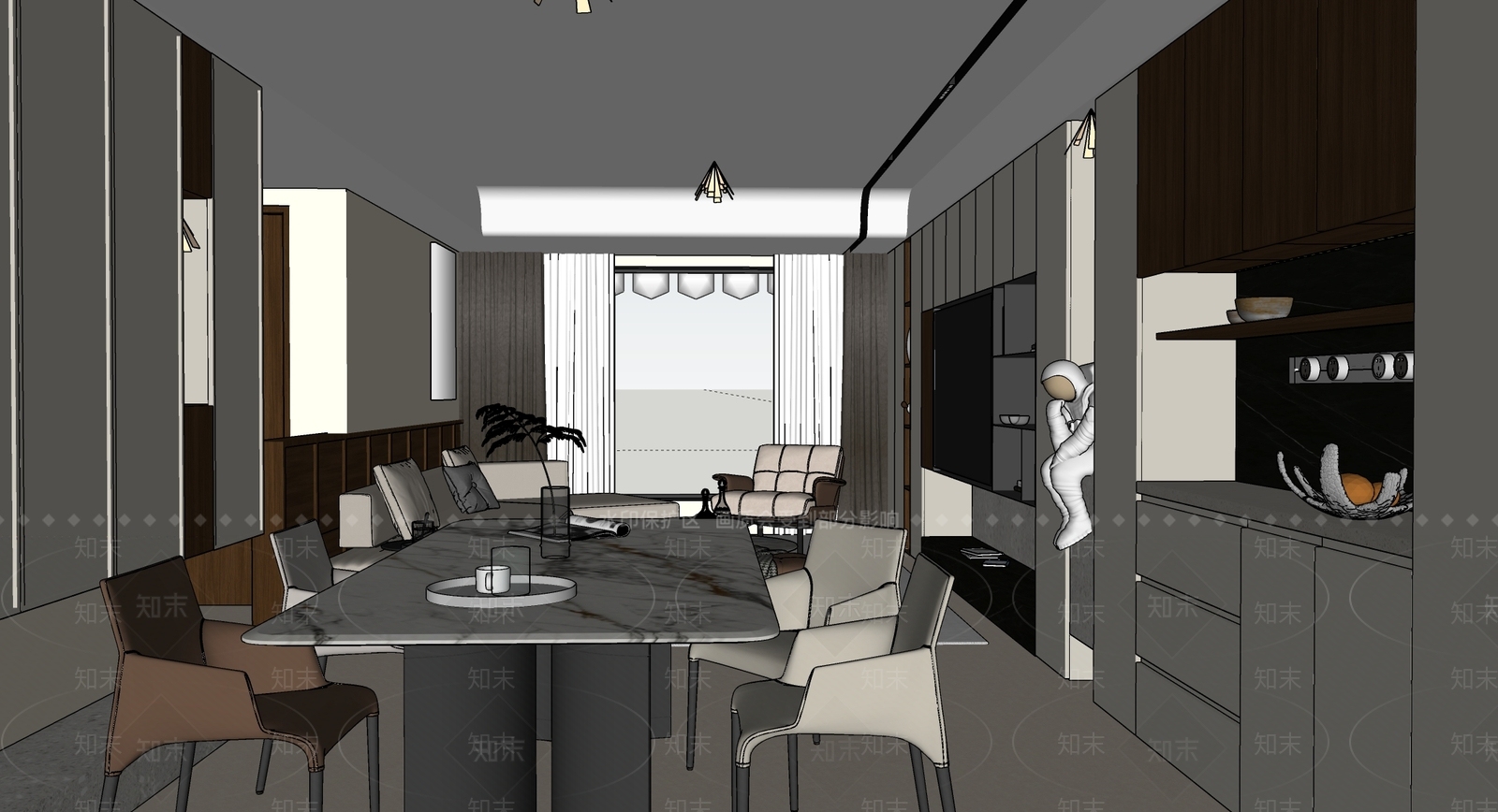 现代轻奢家居客厅SU模型下载【ID:1196270115】