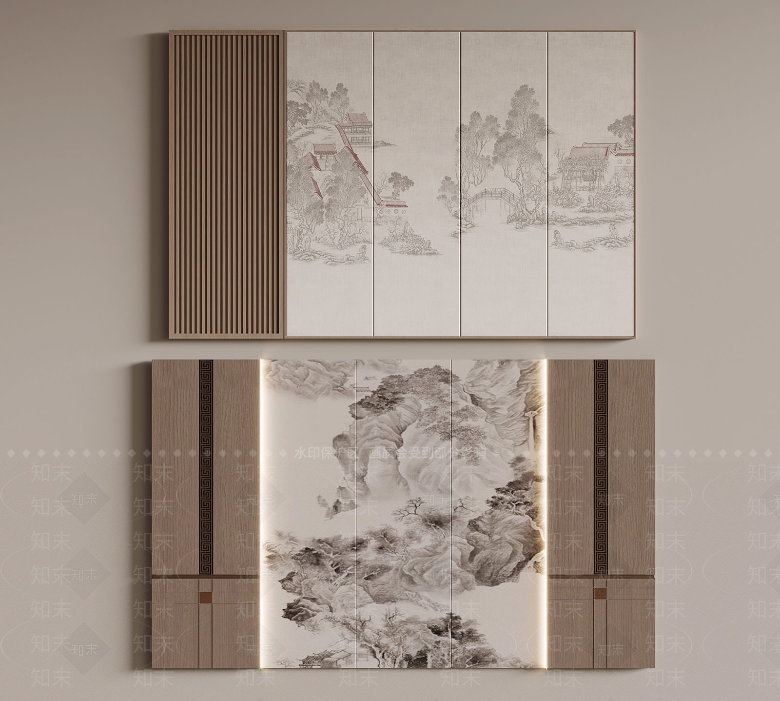 新中式电视背景墙3D模型下载【ID:1196273992】