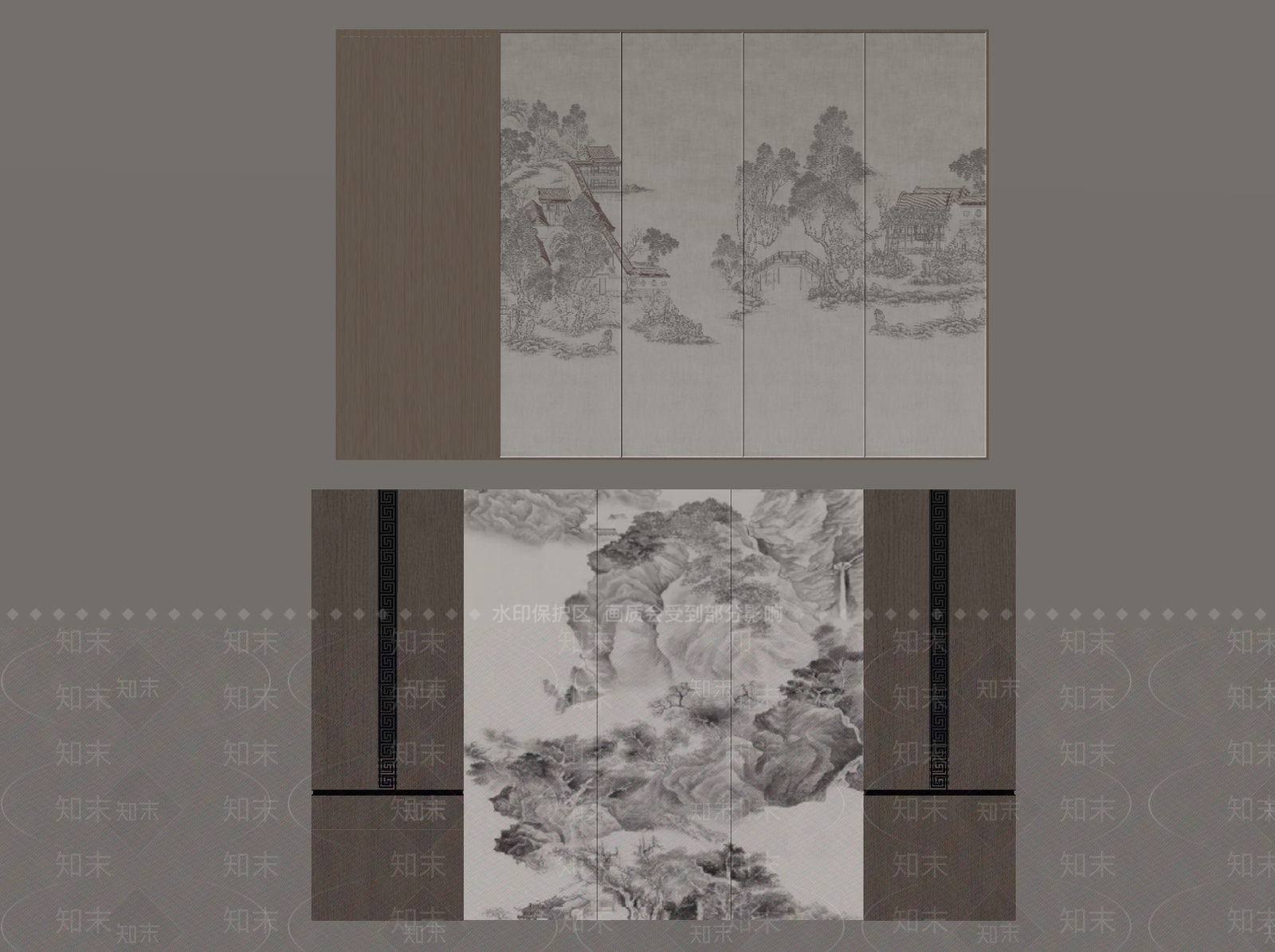 新中式背景墙SU模型下载【ID:1196274031】