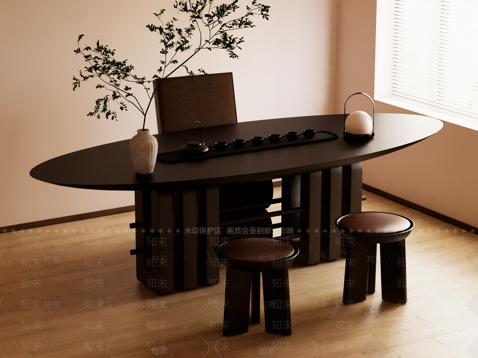 中古新中式茶桌椅SU模型下载【ID:1196275282】