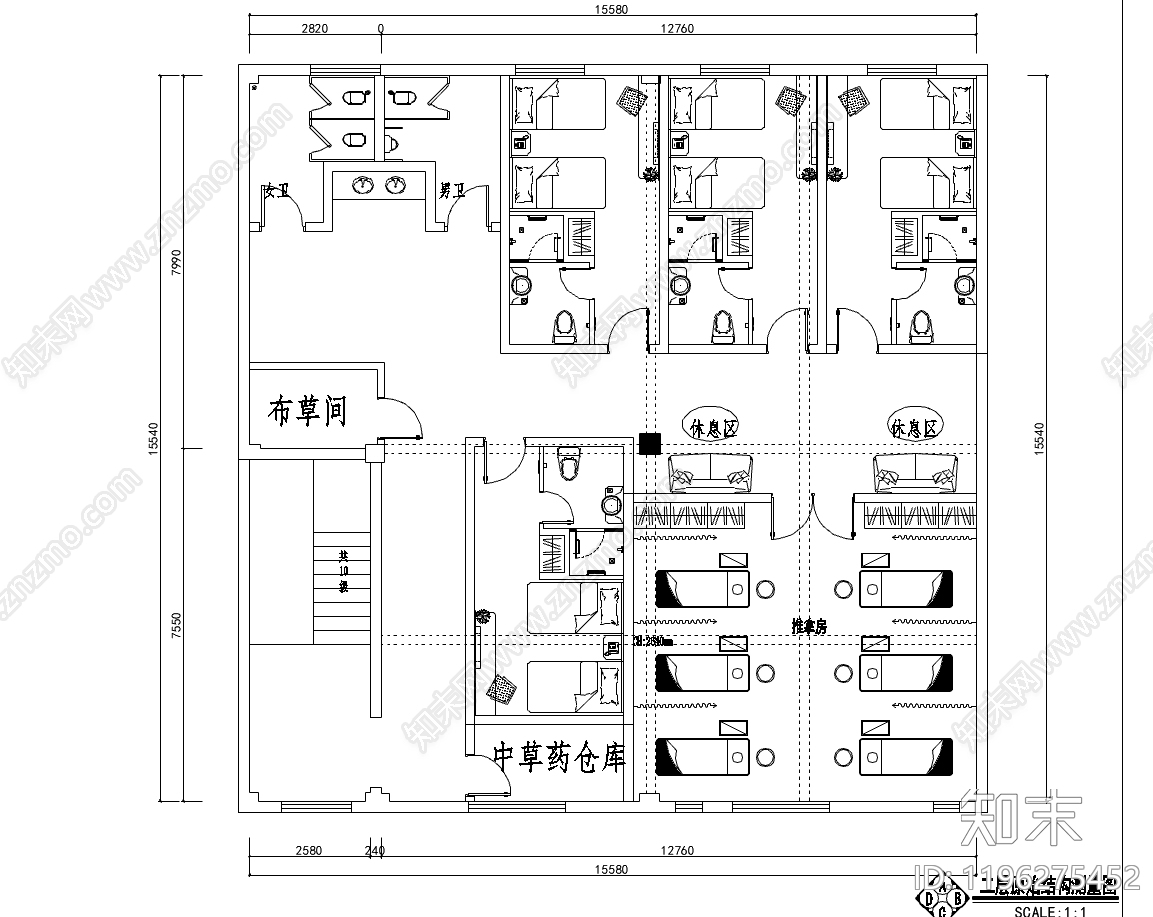 现代新中式中医馆施工图下载【ID:1196275452】