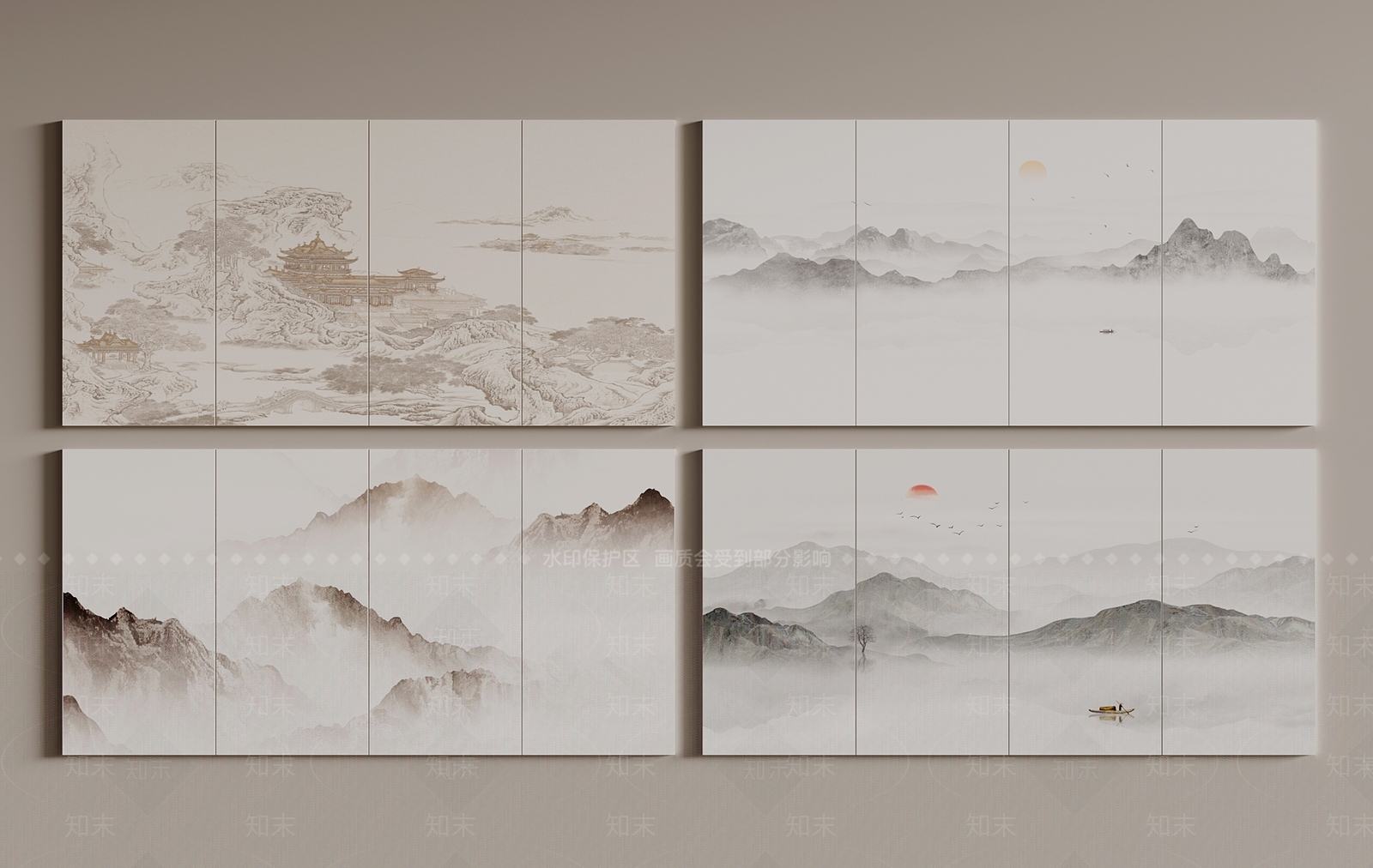 新中式玄关背景墙3D模型下载【ID:1196278343】