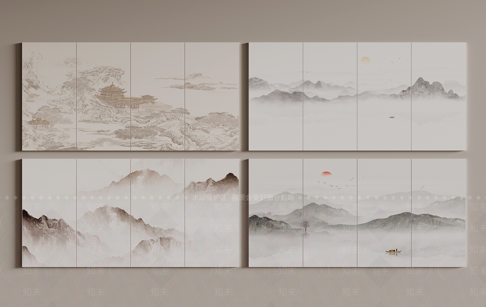 新中式背景墙SU模型下载【ID:1196278452】