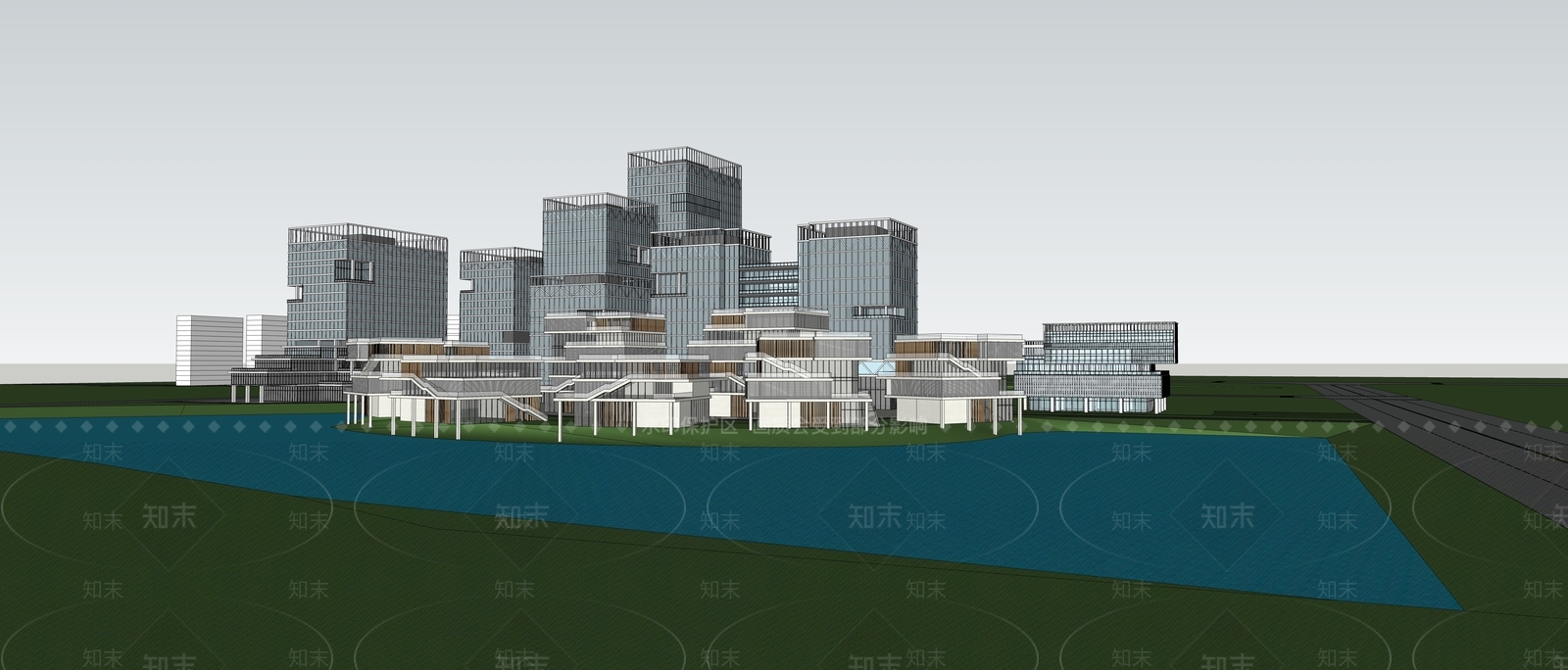 现代极简产业园办公楼SU模型下载【ID:1196279218】