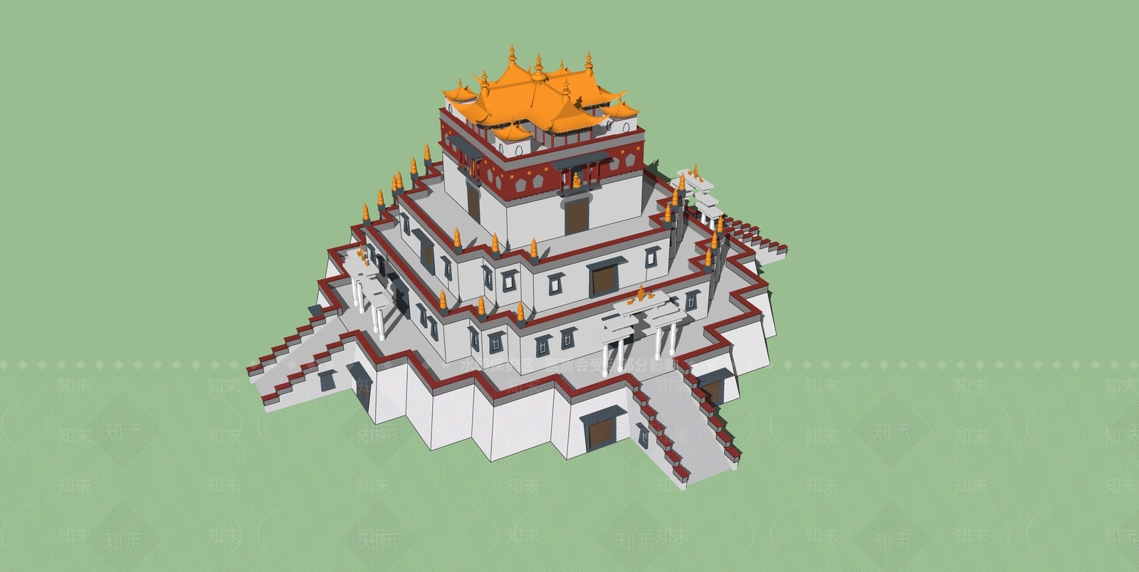 禅意寺庙建筑SU模型下载【ID:1196281863】