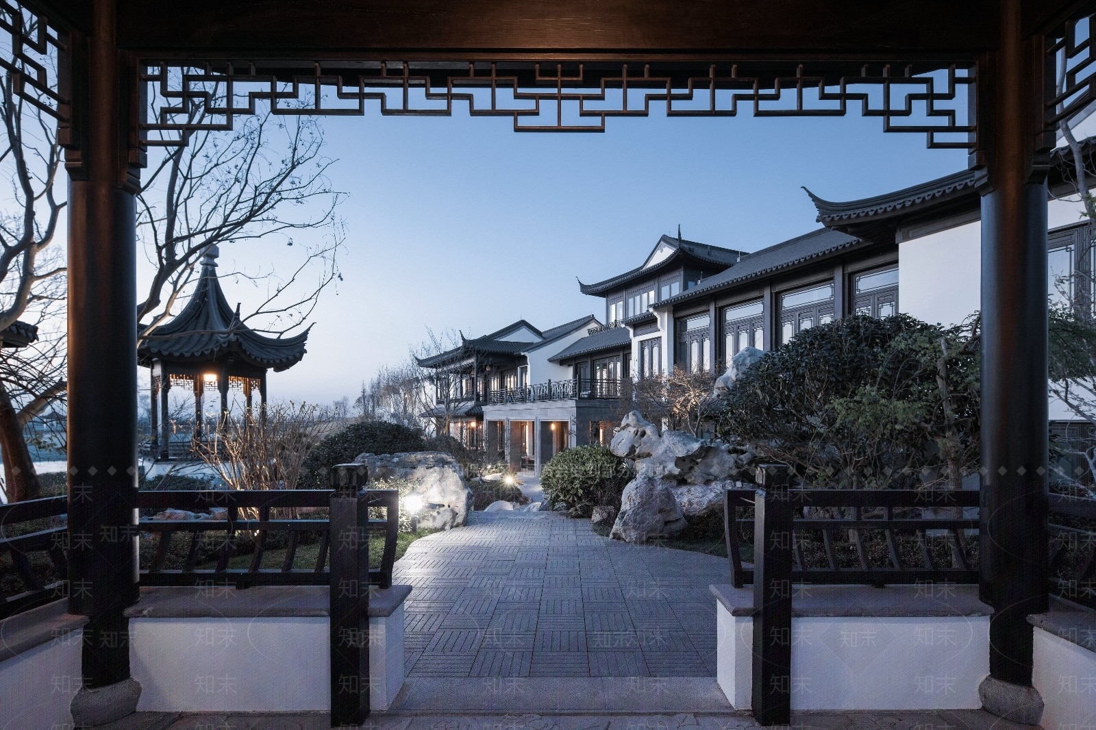 新中式民宿建筑SU模型下载【ID:1196284309】