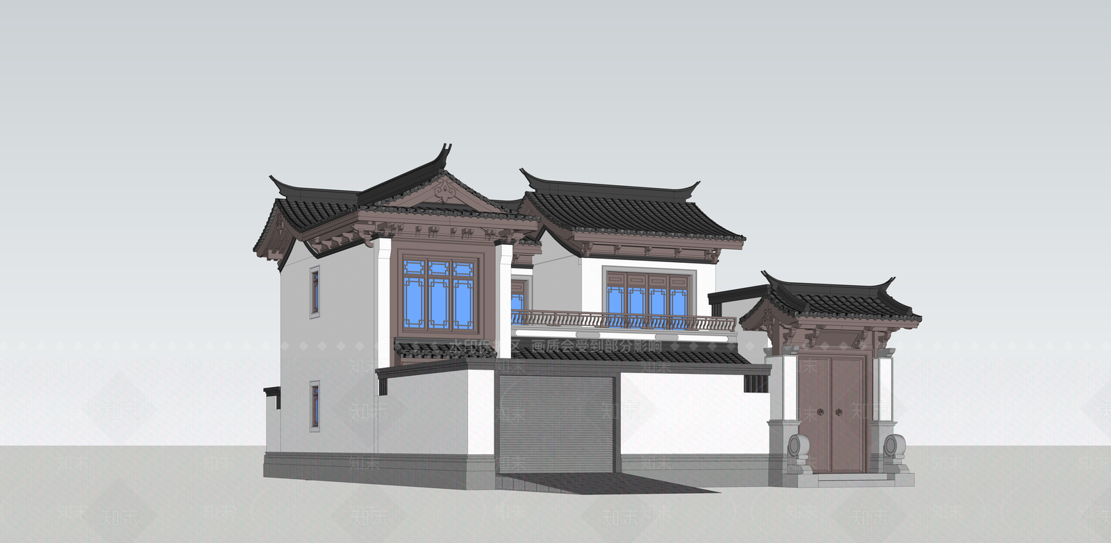 新中式中式古建筑SU模型下载【ID:1196285577】