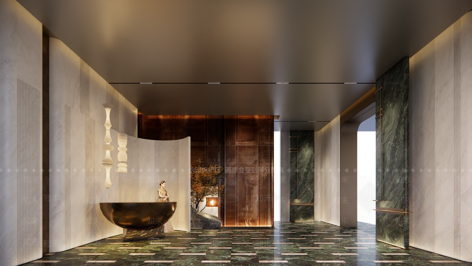 现代新中式酒店大堂SU模型下载【ID:1196287371】